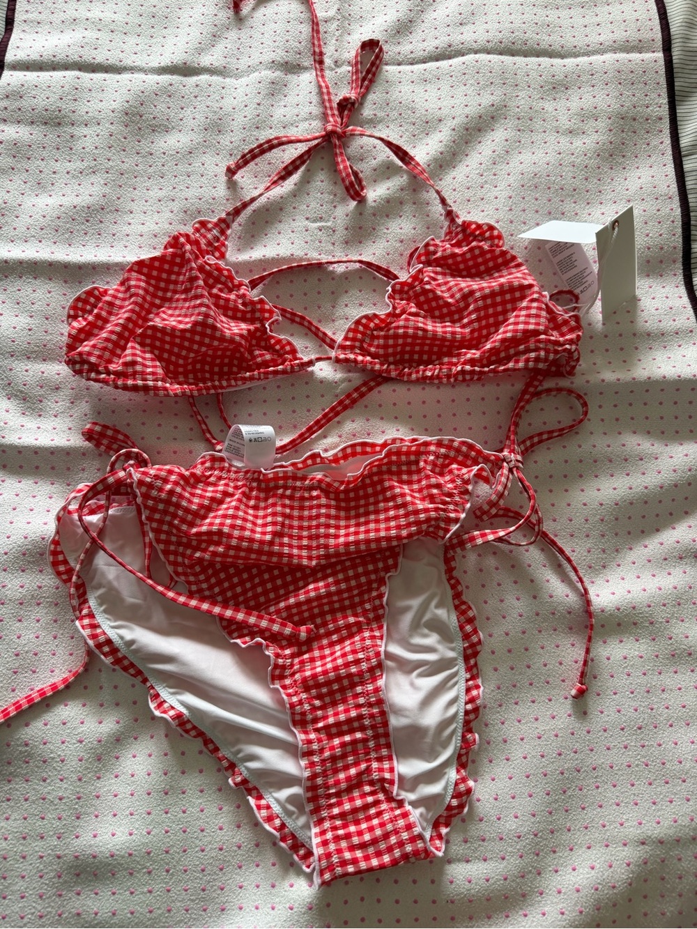 NWT SET - (READ DESCRIPTION) Good American red Gingham Triangle Tie-Side Bikini - Picture 5 of 8